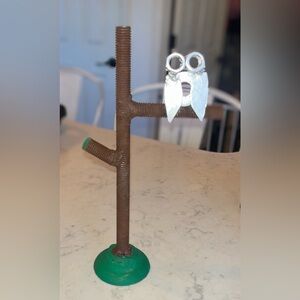 Brown and Silver Owl Sculpture